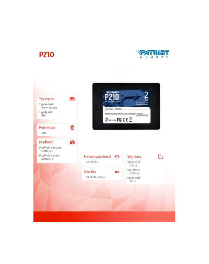 patriot Dysk SSD 2TB P210 520/430 MB /s SATA III 2.5 główny