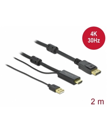 DELOCK HDMI M DisplayPort M 4K cable 2m powered by USB A M black nr 2