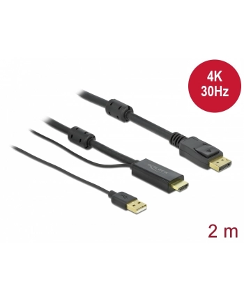 DELOCK HDMI M DisplayPort M 4K cable 2m powered by USB A M black nr 1