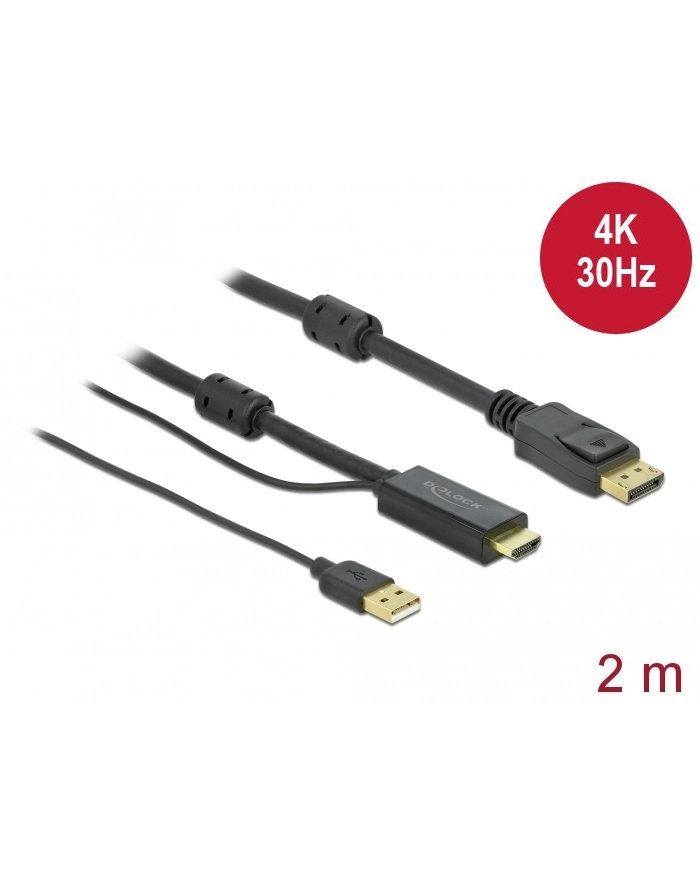 DELOCK HDMI M DisplayPort M 4K cable 2m powered by USB A M black główny