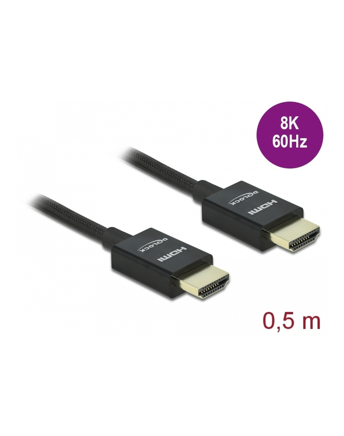 DELOCK HDMI Coaxial M/M v2.1 cable 0.5m 8K 60Hz braiding black główny