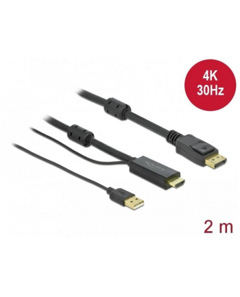 DELOCK HDMI M DisplayPort M 4K cable 2m powered by USB A M black