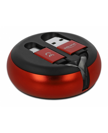 DELOCK cable USB-A/M to USB-C/M 2.0 black/red retractable 92cm