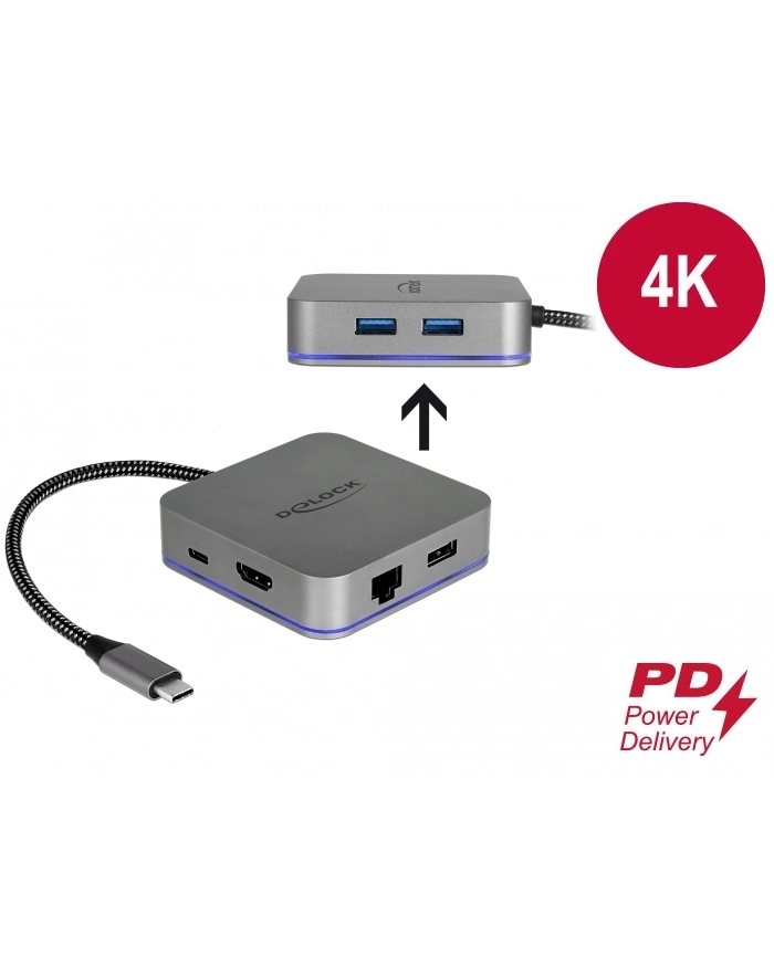 DeLOCK USB-C docking station 4K w. LED - HDMI / Hub / PD 3.0 główny