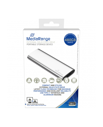 MediaRange 480 GB, external SSD (silver, USB-C 3.2 (10 Gbit / s), external)