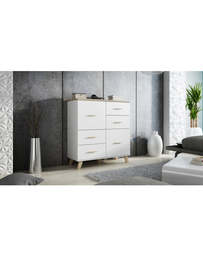 cama meble Komoda LOTTA 110 2D4S biały+ dąb sonoma główny