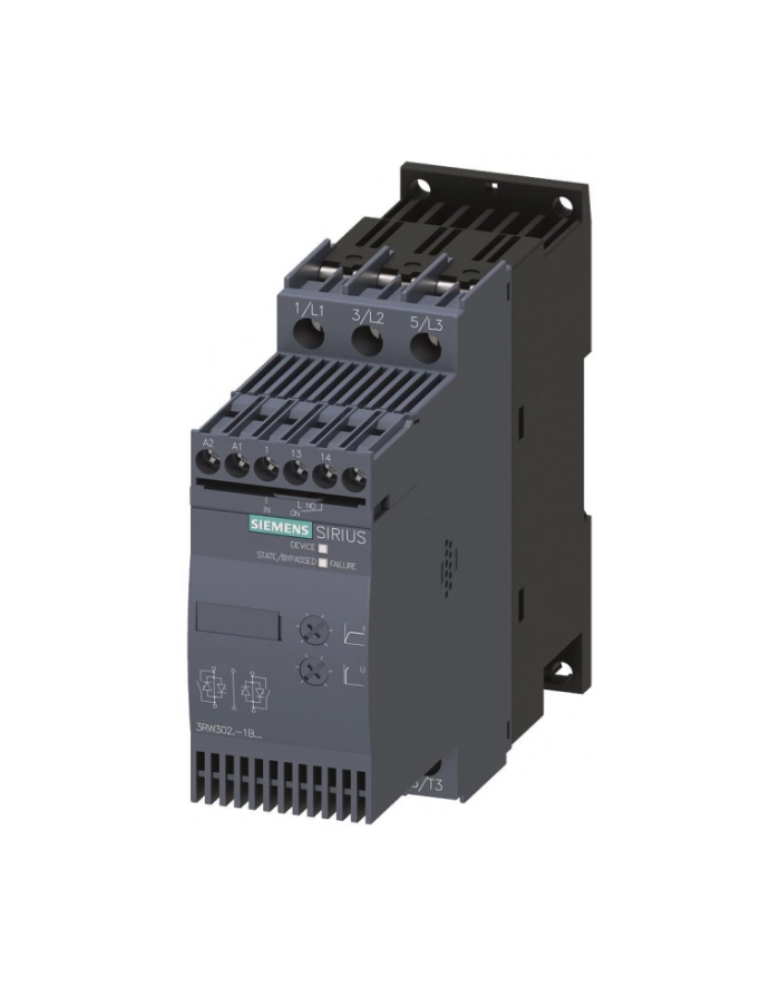 Siemens Softstart 3-fazowy 200-480v ac 38a 18.5kw/400v 24v ac/dc s0 ip20 45/125/150mm sirius 3RW3028-1BB04 główny