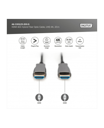 Digitus Hdmi Diditus Hybrydowy Premium Highspeed Z Ethernetem 4K 60Hz Uhd Typ Hdmi A/A M/M Czarny 20M nr 1