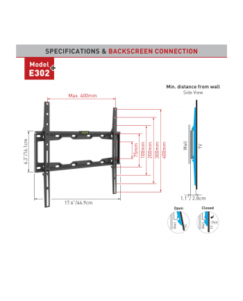 Barkan Flat/ Curved TV Wall Mount E302+ Wall Mount, Fixed, 19-65 '', Maximum weight (capacity) 50 kg, Black