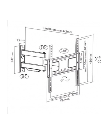 SUNNE SUNNE WALL MOUNT, 23-42-EAX2, 32-55 '', FULL MOTION, MAXIMUM WEIGHT (CAPACITY) 50 KG, BLACK (2342EAX2)