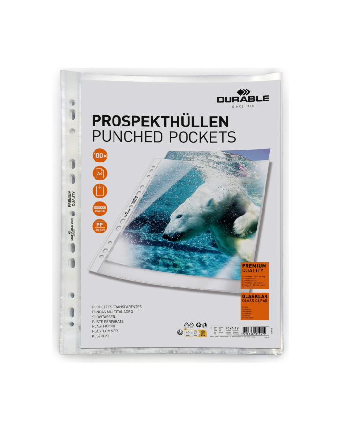 Durable Koszulka Na Dokumenty A4 Pionowa, Przezroczysta, 80 Mµ 2676 główny