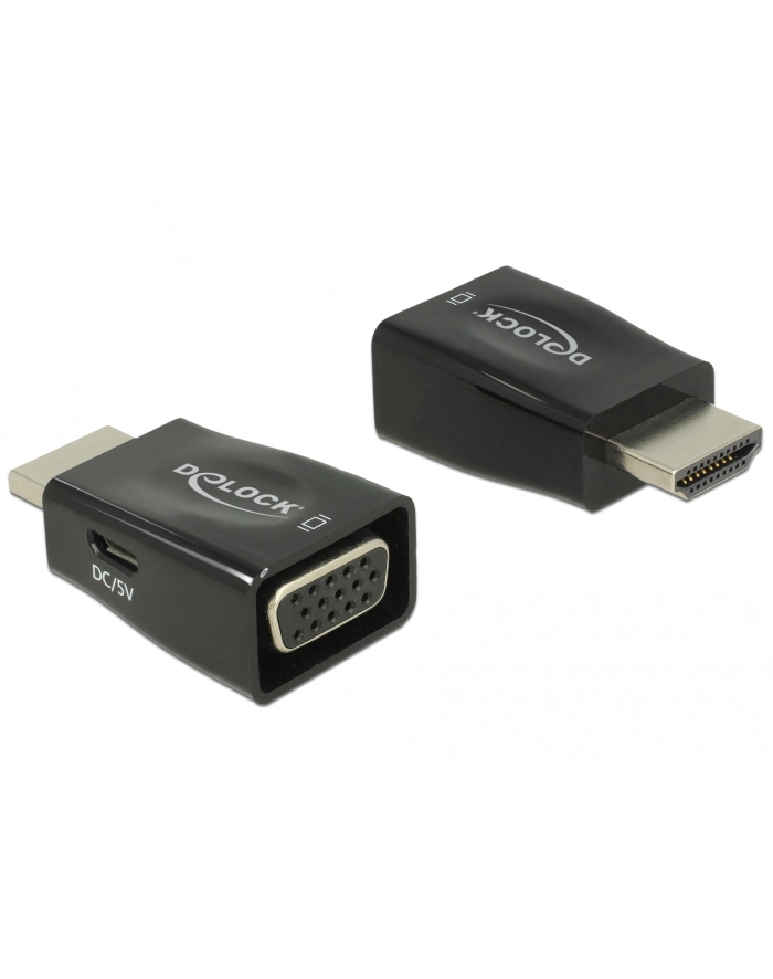 Adapter AV Delock ADAPTER HDMI(M)->VGA(F)+USB MICRO(F) CZARNY MINI ROZMIAR DELOCK główny
