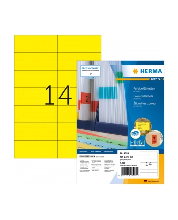 Herma Kolorowe Etykiety A4, 105 X 42,3 Mm, Żółty, Trwała Przyczepność - 4555 nr 1