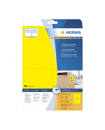 Herma Kolorowe Etykiety A4, 105 X 148 Mm, Żółte, Wyjmowane. - 4561 nr 2