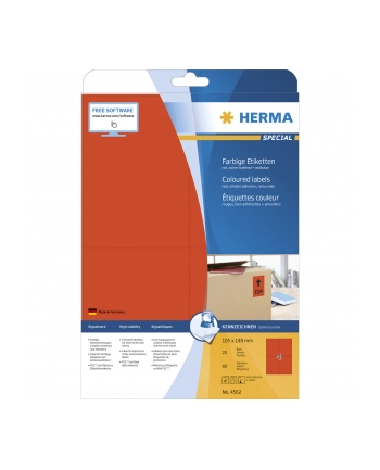 Herma Etykiety Kolorowe, A4, 105 X 148 Mm, Czerwone, Wyjmowane  - 4562 nr 2