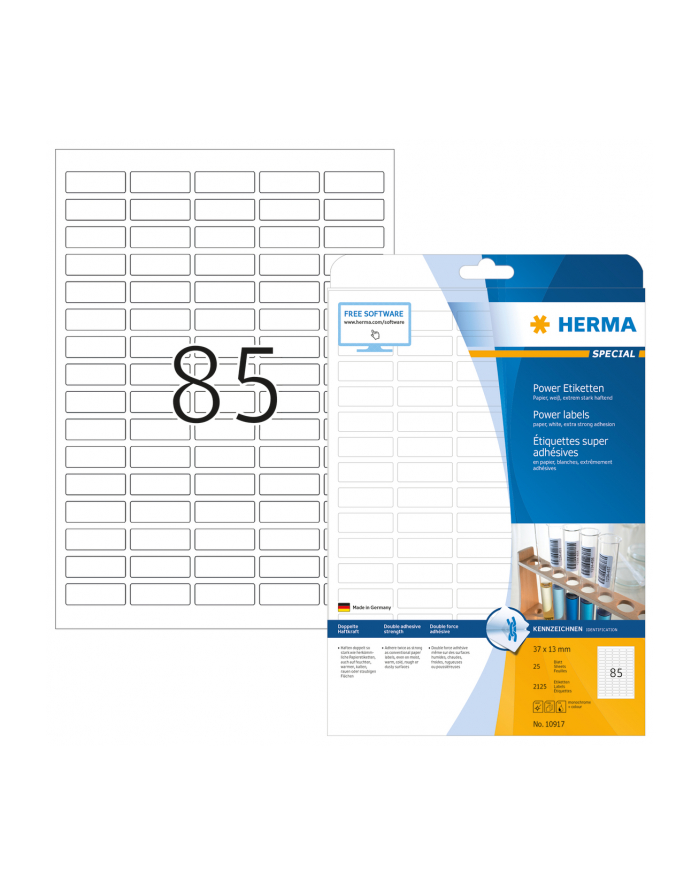 Herma Etykiety Mocy, O Dużej Przyczepności A4, 37 X 13 Mm, Wykonane Z Papieru - 10917 główny