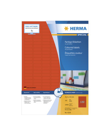 Herma Kolorowe Etykiety A4, 25,4 X 10 Mm, Czerwony, Trwała Przyczepność - 4238 nr 2