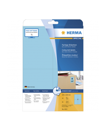 Herma Kolorowe Etykiety, A4, 105 X 148 Mm, Niebieskie, Wyjmowane - 4563