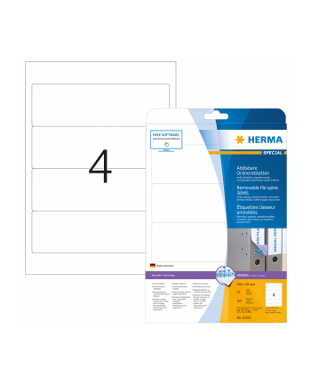 Herma Etykiety Special 10160 na segregatory A4 odklejalne białe 192 x 59mm papier matowy nieprzejrzysty 100szt. zaokrąglone narożniki 10160