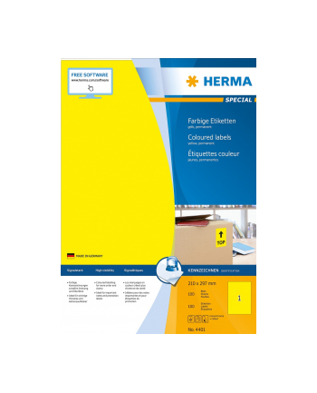 Herma Etykiety kolorowe 4401 A4 samoprzylepne 210 x 297mm papier matowy żółty 100 szt 4401