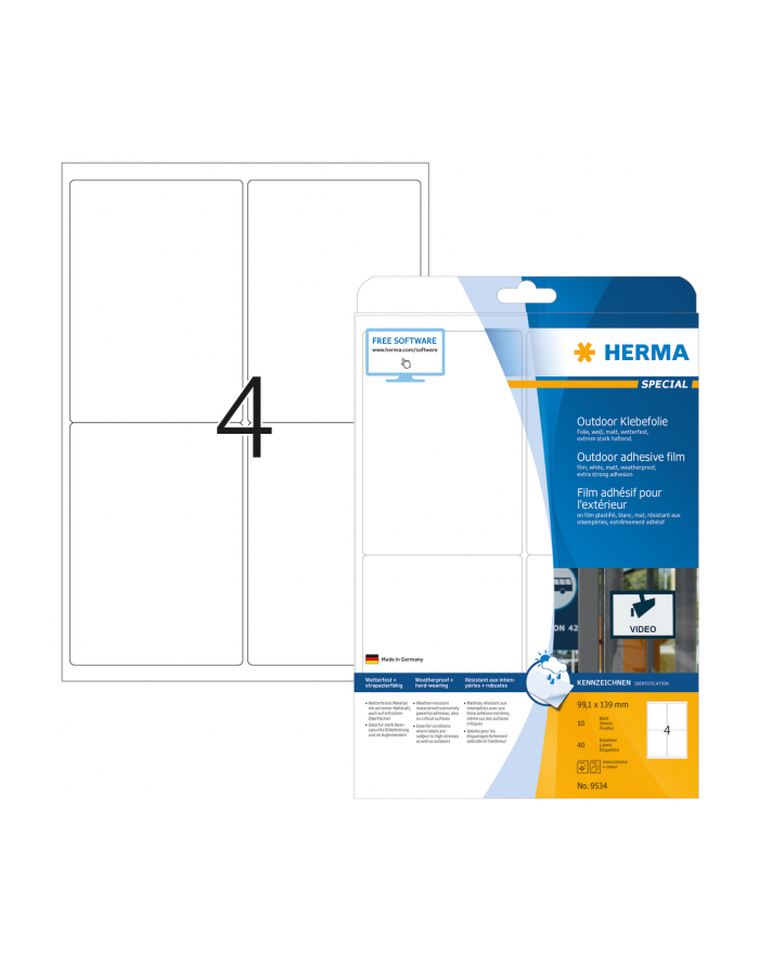 Herma Etykiety samoprzylepne z folii polietylenowej 9534 A4 99.1 x 139mm folia matowa biała 40 szt 9534 główny