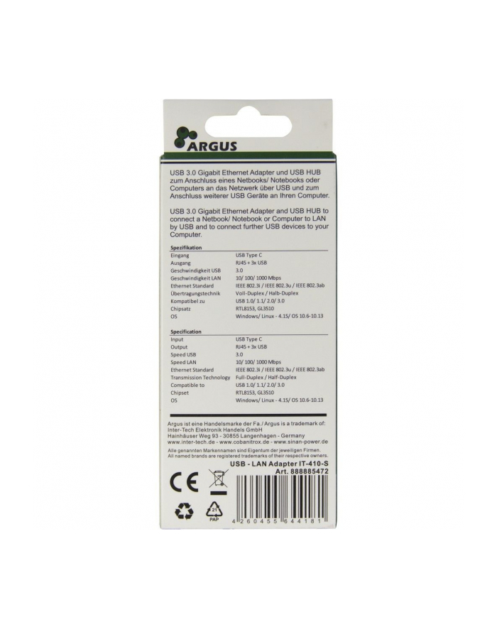 Inter-Tech Argus IT-410-S USB hub - 3 - Srebrny (88885472) główny