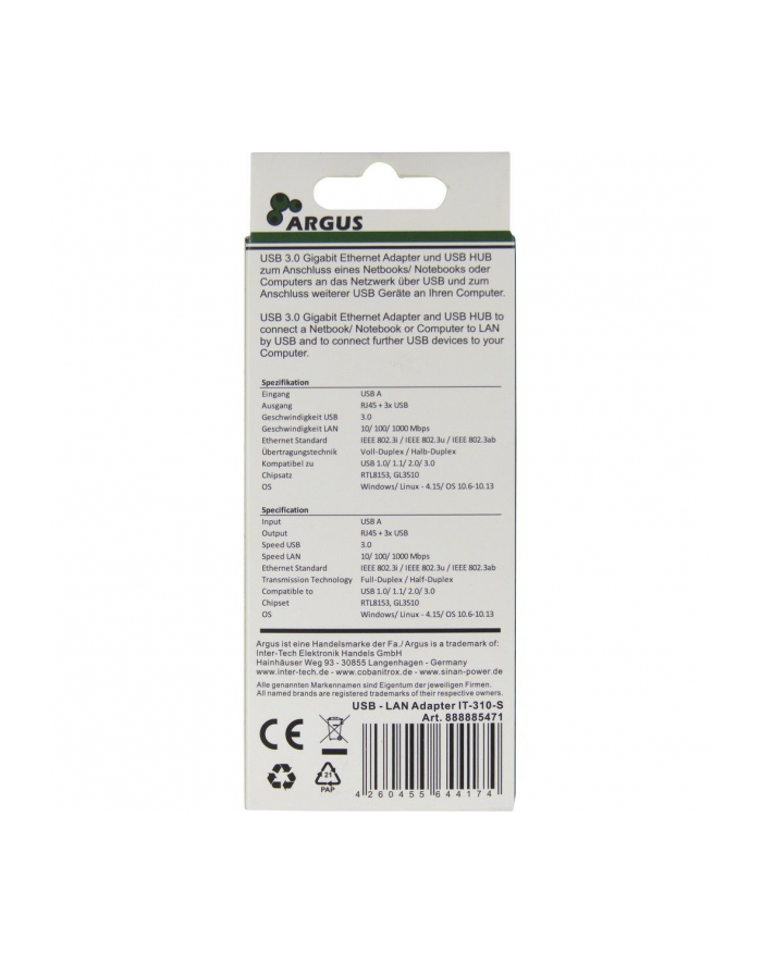Inter-Tech Argus IT-310-S USB hub - 3 - Srebrny (88885471) główny