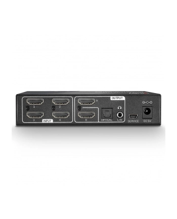 Lindy 38084 Przełącznik (switch) Matrix HDMI 4K UHD 2 ekrany 4-portowy z audio, portem optycznym i analogowym   pilot IR nr 1