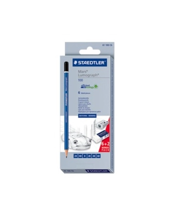 Staedtler Ołówek Lumograph 6 sztuk 2H,HB,B,2B,4B,6B + gumka nr 2