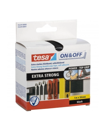 Tesa Rzep montażowy w taśmie EXTRA STRONG samoprzylepny 1m x 50mm czarny nr 1