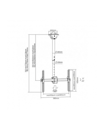 Techly ICA-CPLB 946S uchwyt do montażu sufitowego ekranu płaskiego 177,8 cm (70'') Czarny