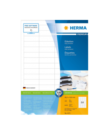 Herma Etykiety Premium 4271 A4 białe 48,3 x 16,9mm papier matowy 6400szt. 4271 nr 1