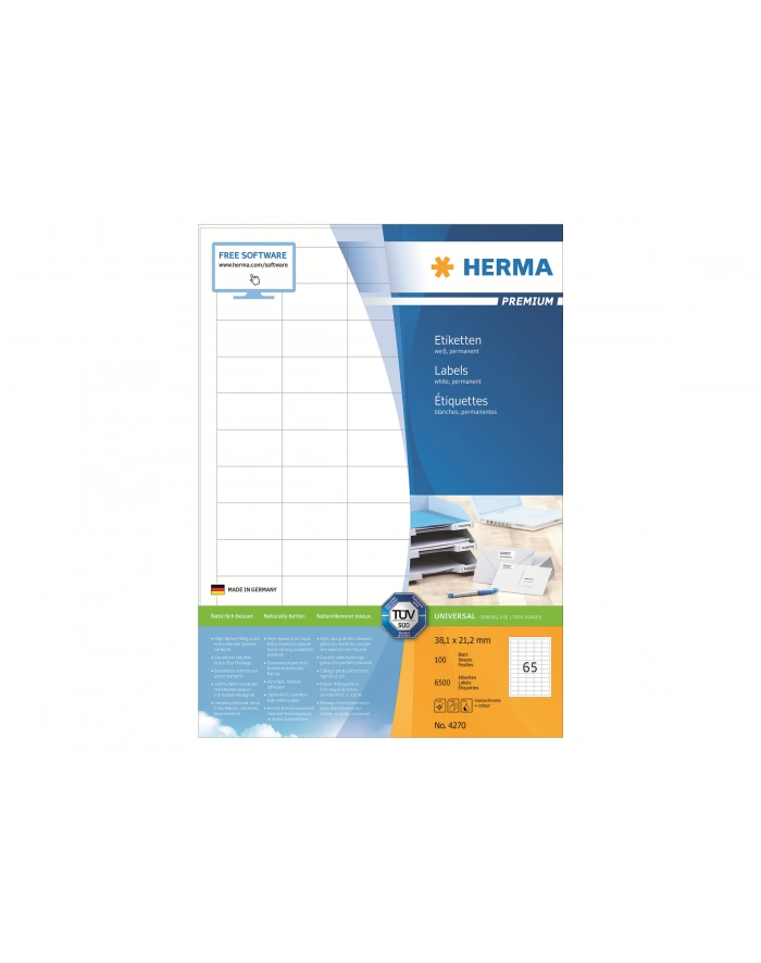 Herma Etykiety Premium 4270 A4 Białe 381 X 212 Mm Papier Matowy 6500 Szt. (4270) główny