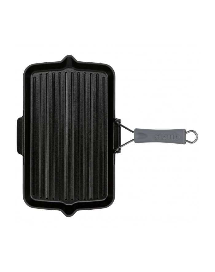 Amazon Staub patelnia grillowa prostokątna z uchwytem silikonowym (34 x 21 cm, nadaje się do kuchenek indukcyjnych, wnętrze emaliowane matowoczarne), główny