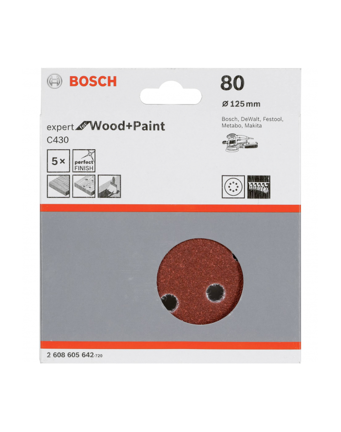 BOSCH 5-częściowy zestaw papierów ściernych W: 125 y: 80 2608605642 główny