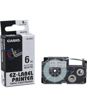 Taśma do nadruku Casio Band XR-6WE1, 8 m x 6 mm, czarna / biała