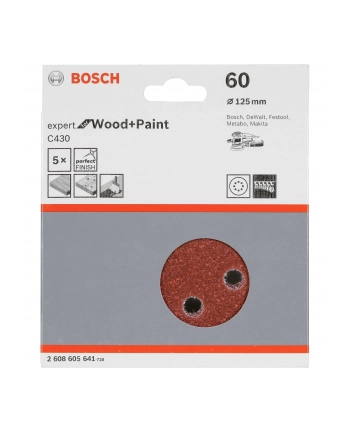 BOSCH 5-częściowy zestaw papierów ściernych W: 125 y: 60 2608605641 nr 1