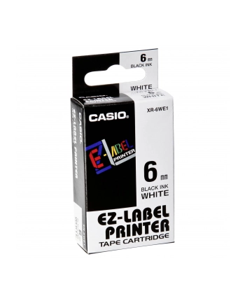Taśma do nadruku Casio Band XR-6WE1, 8 m x 6 mm, czarna / biała