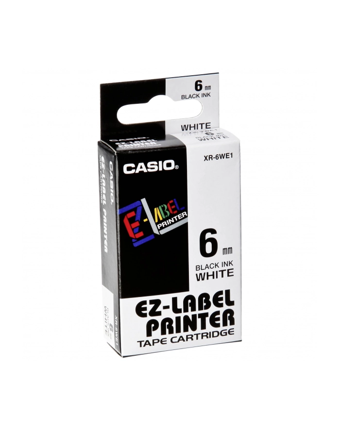 Taśma do nadruku Casio Band XR-6WE1, 8 m x 6 mm, czarna / biała główny