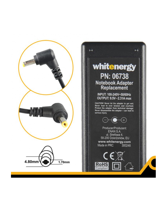 Whitenergy zasilacz 9.5V/2.31A 22W wtyczka 4.8x1.7 mm Asus EEE PC 701 główny