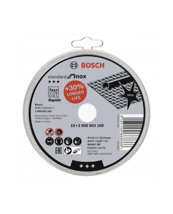 Bosch Tarcza tnąca prosta Standard for Inox – Rapido WA 60 T BF, 115 mm, 22,23 mm, 1,0 mm 2608603254 nr 1