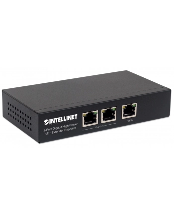 INTELLINET 2 Port Gigabit PoE+ Extender IEEE 802.3at/af Compliant 100 m Additional Range Metal
