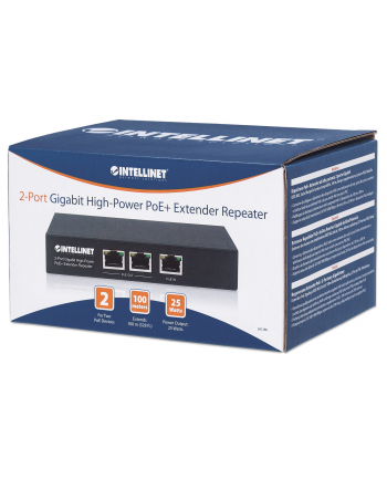 INTELLINET 2 Port Gigabit PoE+ Extender IEEE 802.3at/af Compliant 100 m Additional Range Metal