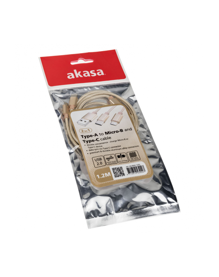 Akasa Kabel USB Akasa 2.0 Typ-A do Micro / Type-C (AKCBUB4212GL) główny