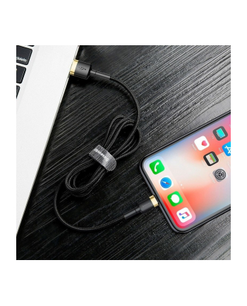 Baseus Cafule Cable wytrzymały nylonowy kabel przewód USB / Lightning QC3.0 2A 3M czarno-złoty (CALKLF-RV1) nr 1