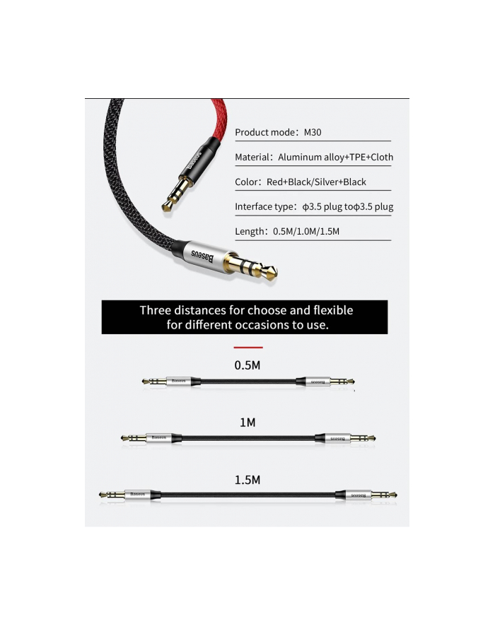 Baseus Kabel jack 3,5mm - jack 3,5mm 1,5m (CAM30-CS1) główny