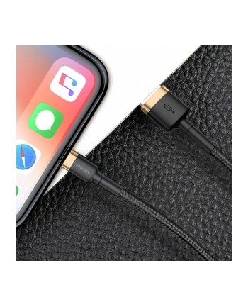 Baseus Cafule Cable wytrzymały nylonowy kabel przewód USB / Lightning QC3.0 2.4A 1M czarno-złoty (CALKLF-BV1)
