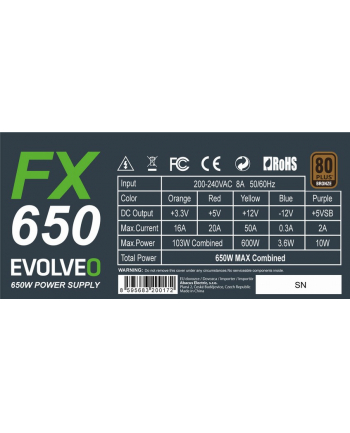 Evolveo FX 650 650W ATX 14cm 80+ bronze bulk