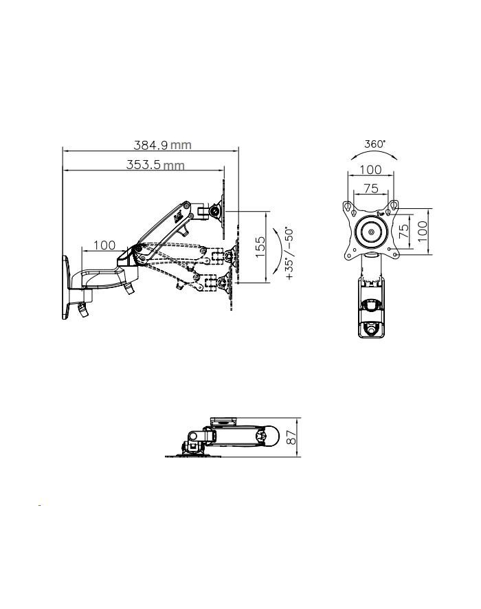 FIBER NOVELTY NB - SOLIDNY, OBROTOWY, ŚCIENNY UCHWYT NA SPRĘŻYNIE GAZOWEJ DO MONITORÓW I TELEWIZORÓW LCD, LED 17'' - 27'' F150B główny