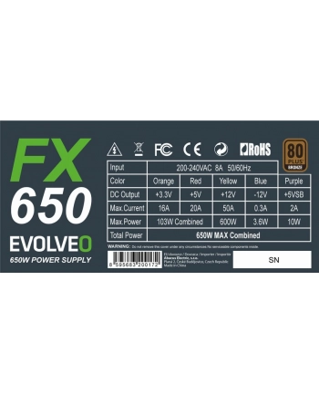 Evolveo FX 650 650W ATX 14cm 80+ bronze bulk